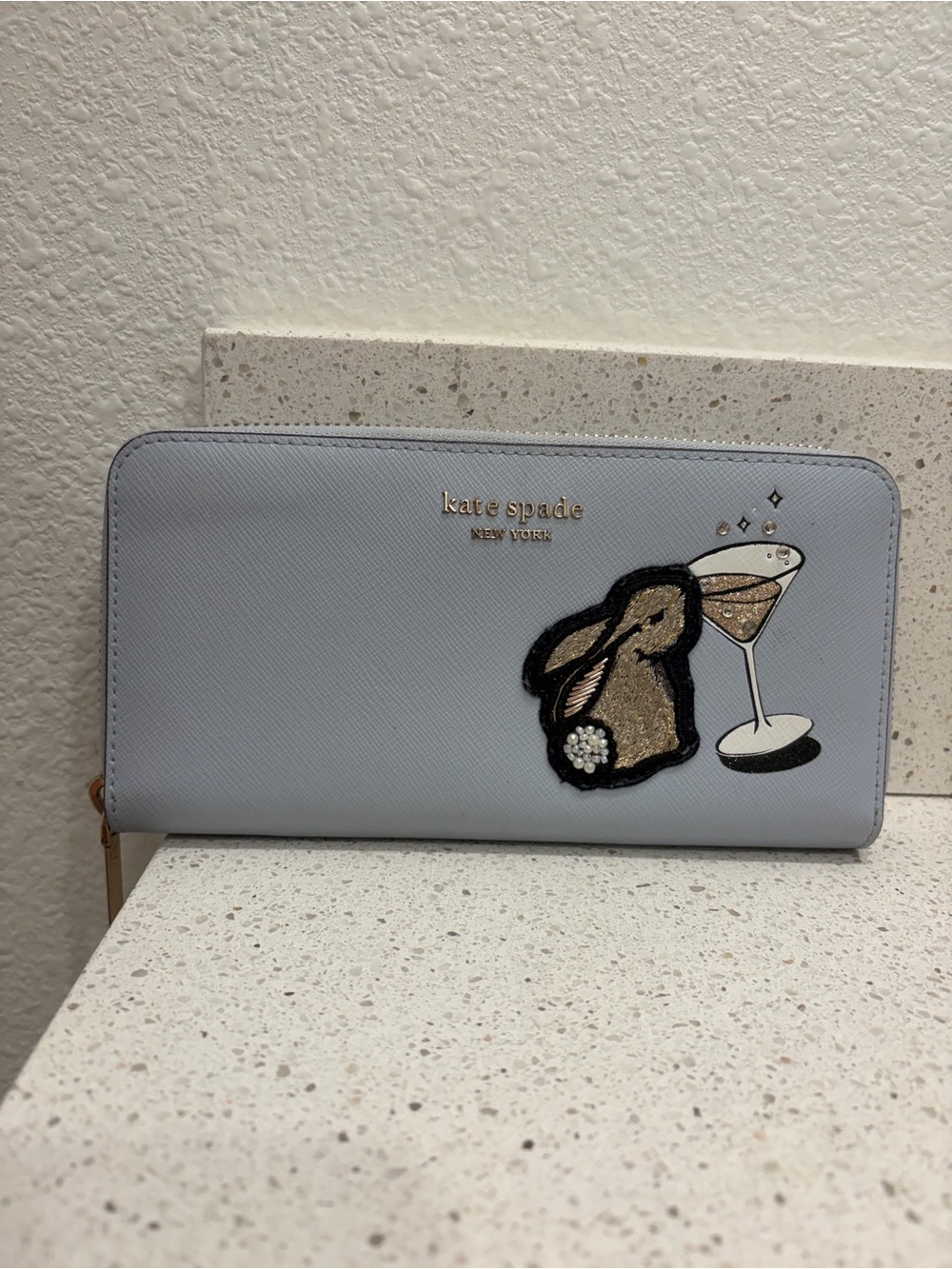 Kate Spade Bun Bun Bunny Long Continental Wallet New Bunny W/ Martini Glass HTF